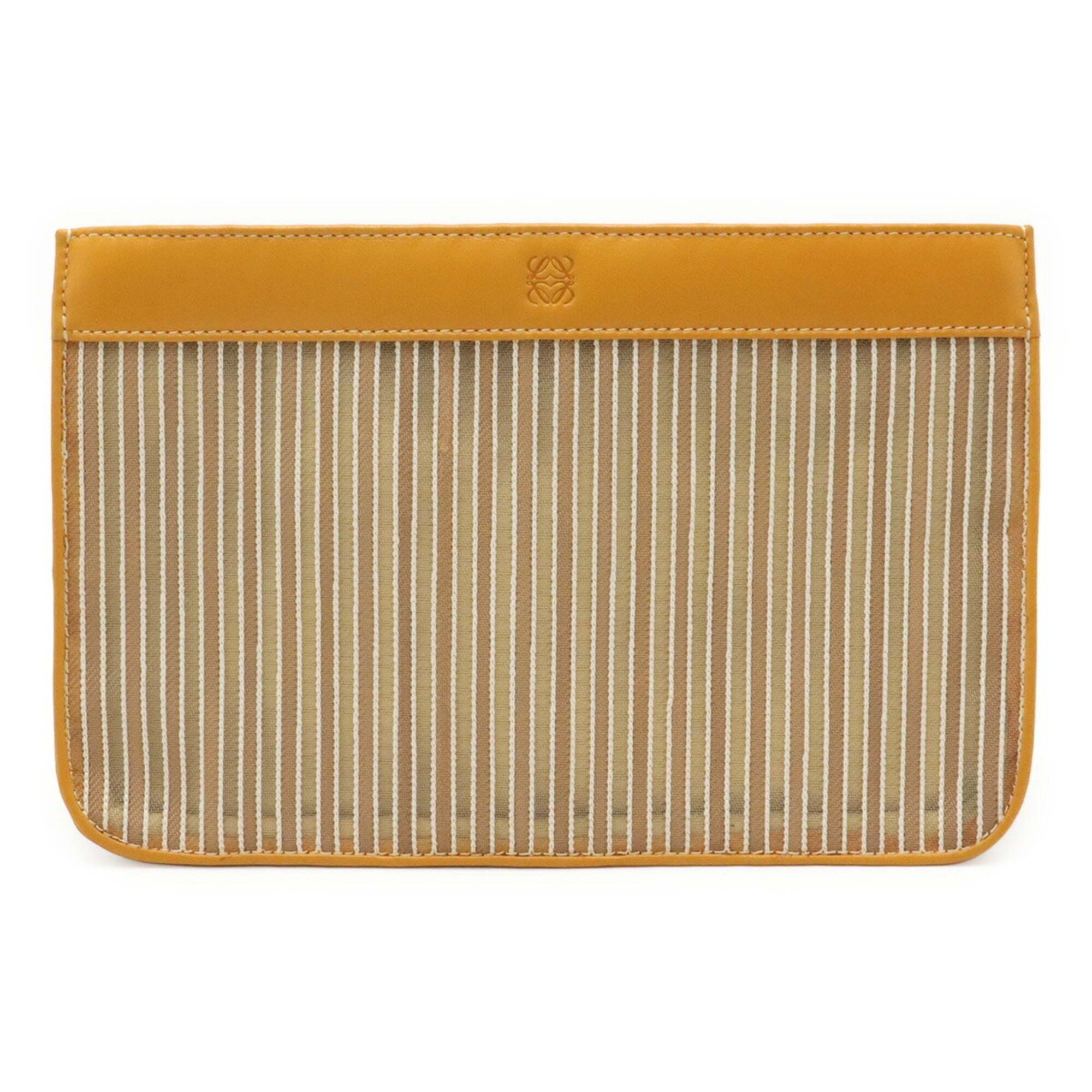 Loewe Anagram Handbag Pouch Clutch Bag Striped Mesh Leather Mustard